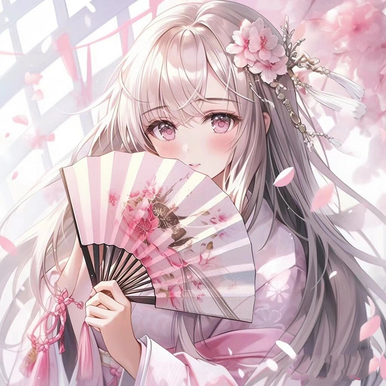 粉色古风拿扇女孩头像