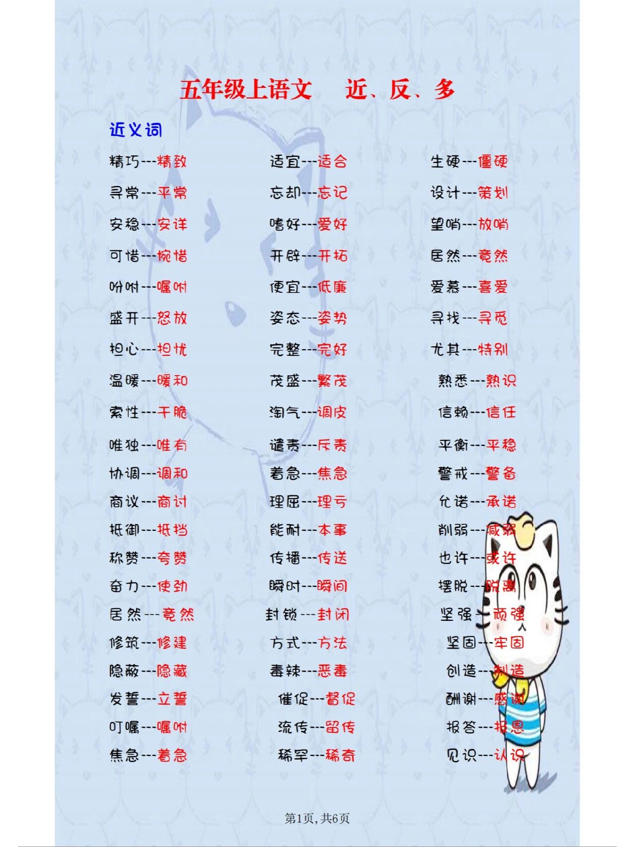 五年级语文上近义词,反义词,多音字 五年级必须要掌握的近义词,反义词