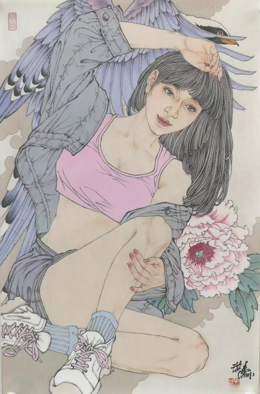 李洪涛老师当代人物作品#艺术##国画