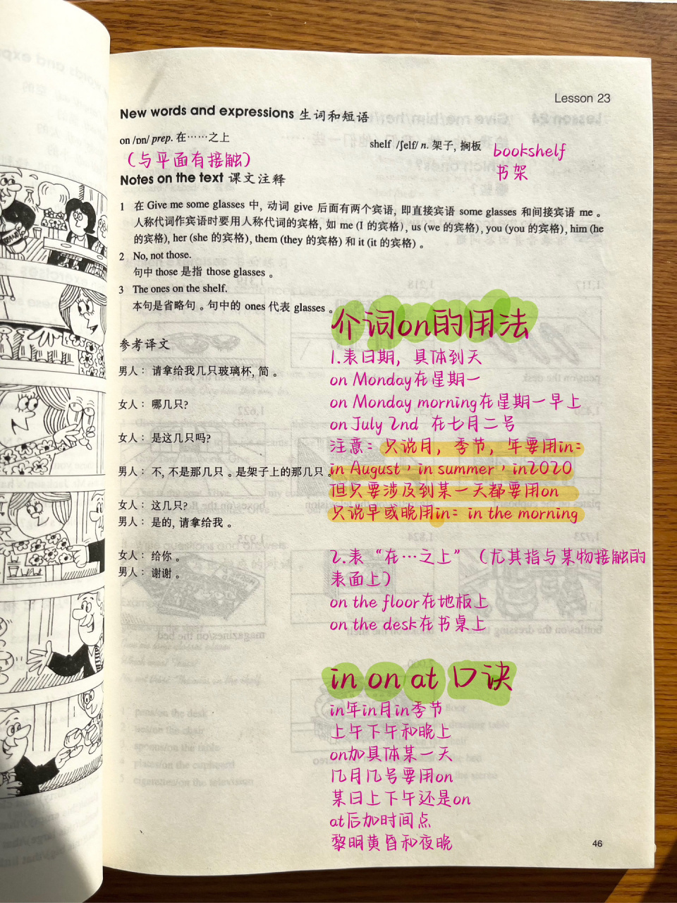 新概念第一册英语笔记|lesson23 介词on的用法 1.