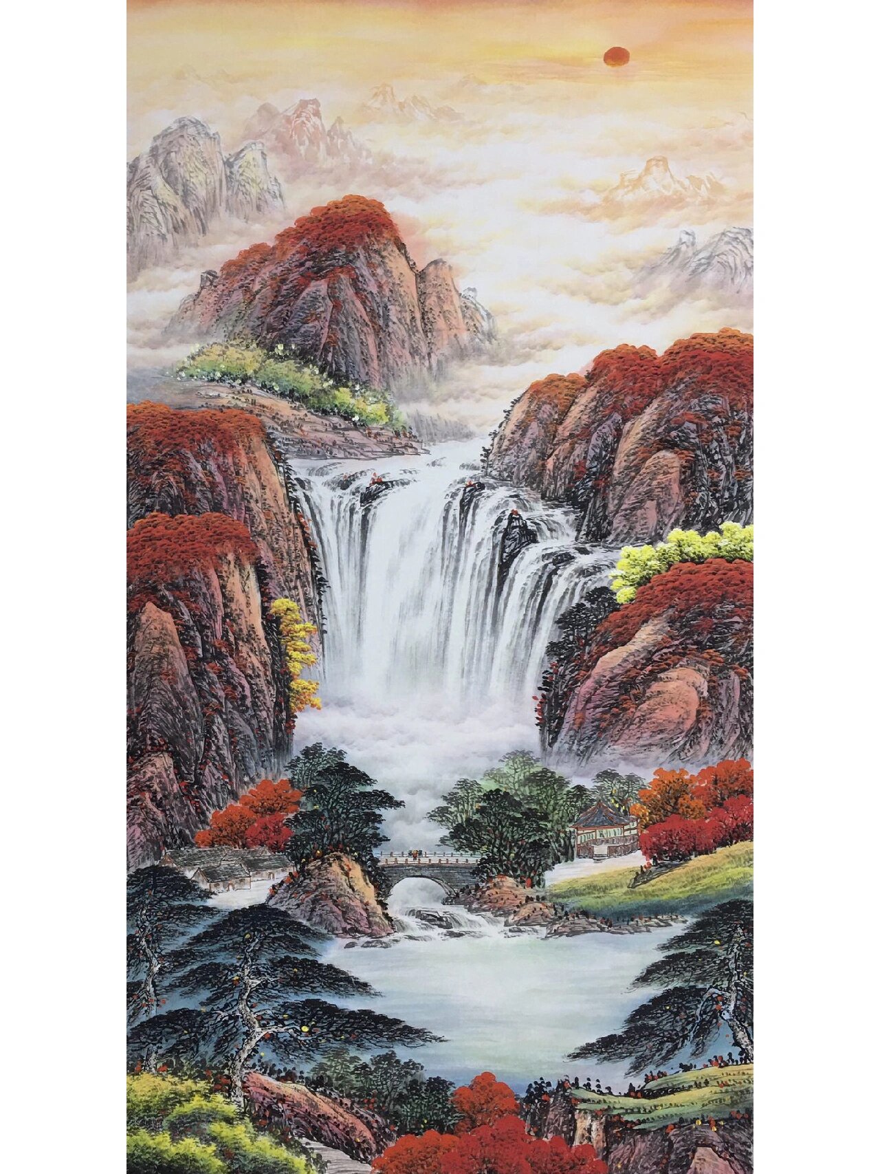 精品竖幅大六尺红山水《鸿运当头