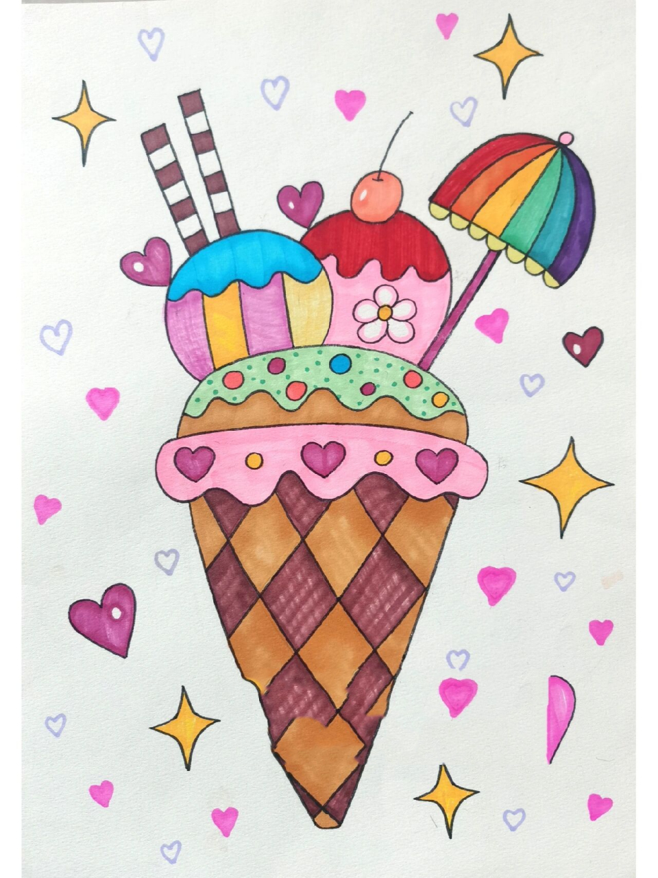 儿童画冰淇淋简单图片
