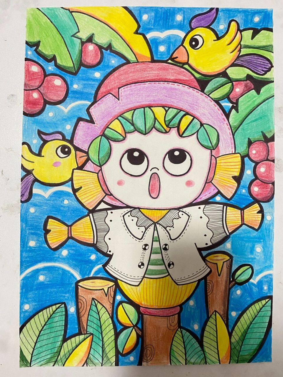 儿童画《稻草人》 第一次画