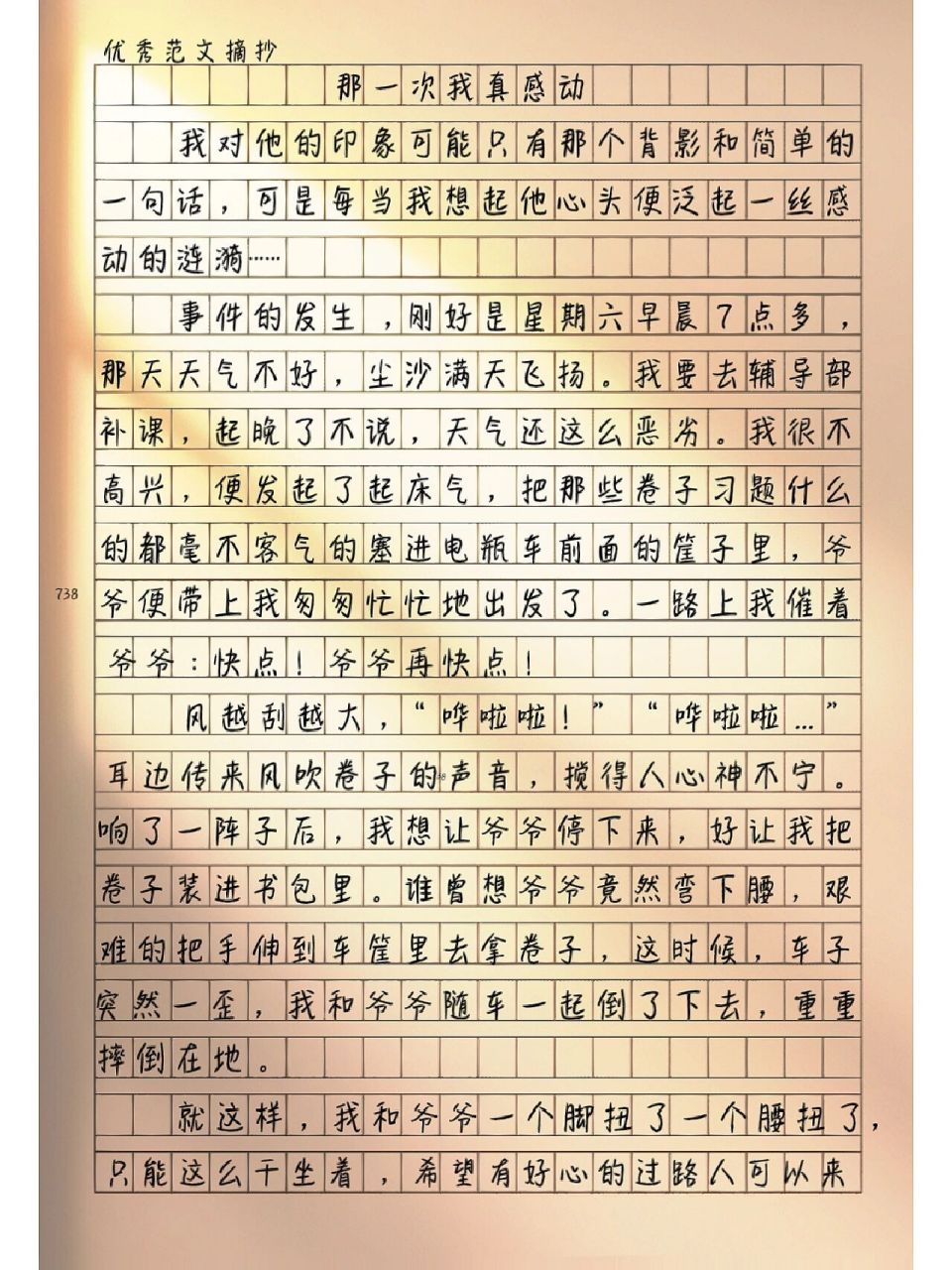 作文 作文素材积累 作文素材 感动 感动瞬间 小学生优秀作文