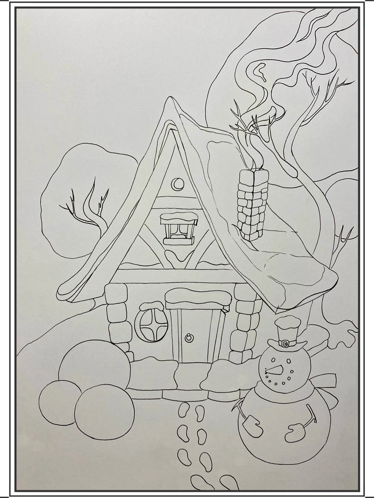 创意插画-冬日雪景/雪中屋(房子)马克笔手绘