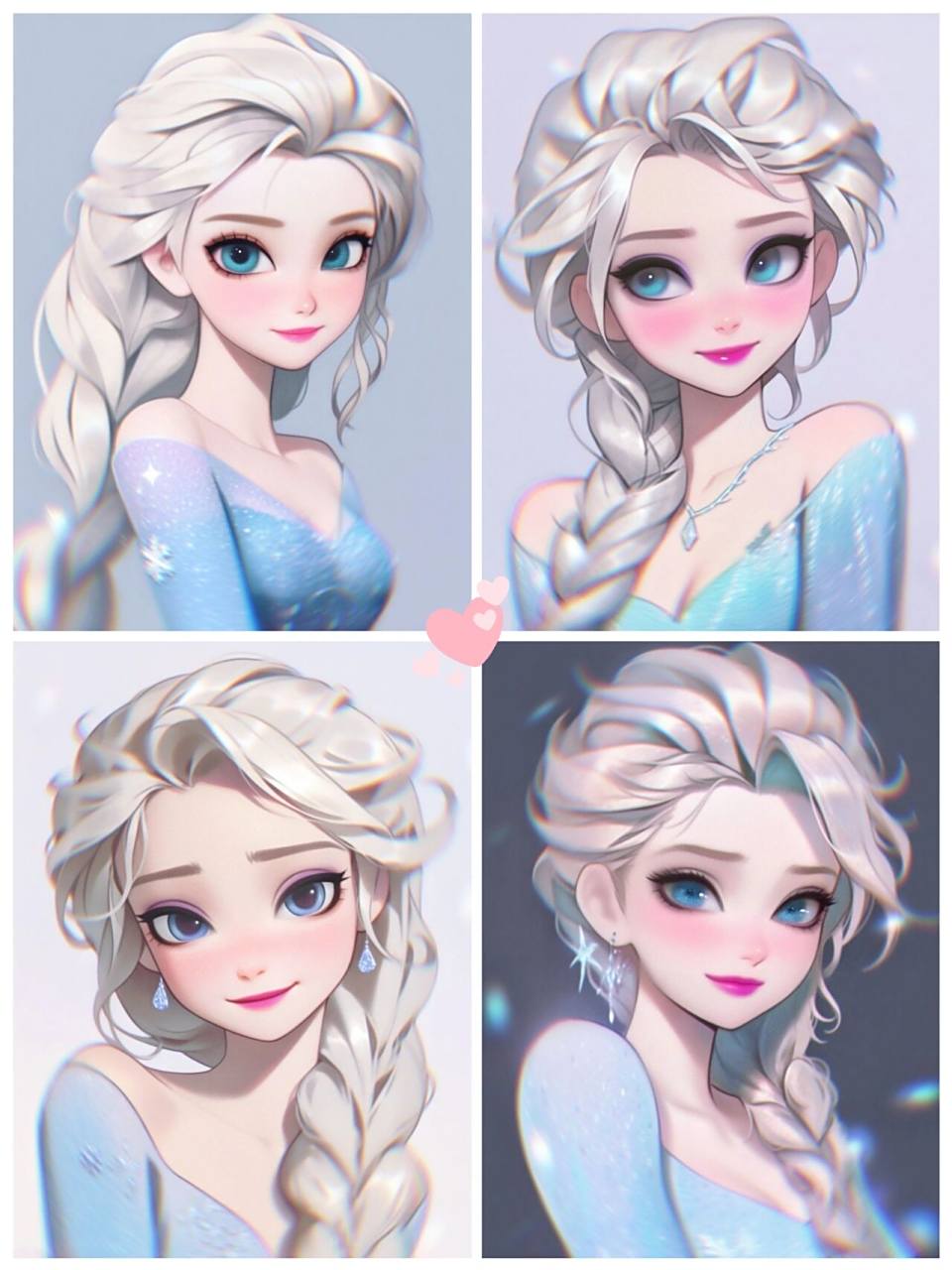 所以这次尝试了不同风格的爱莎头像,从各个年龄段去创作艾莎的形象