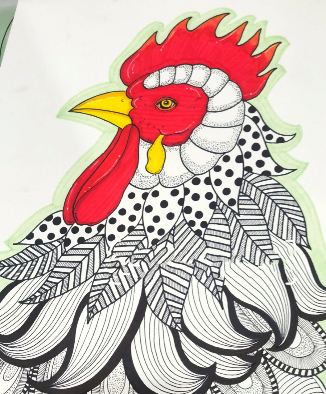 少儿公鸡线描画 适合小学生画的线描画,练习造型和控笔～ 临摹请注明