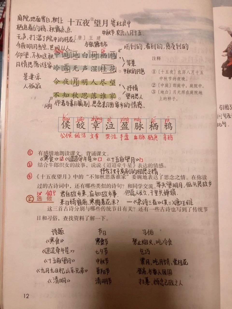 人教版第三课《古诗三首》课堂笔记#语文笔记# #六年级下册语文笔记