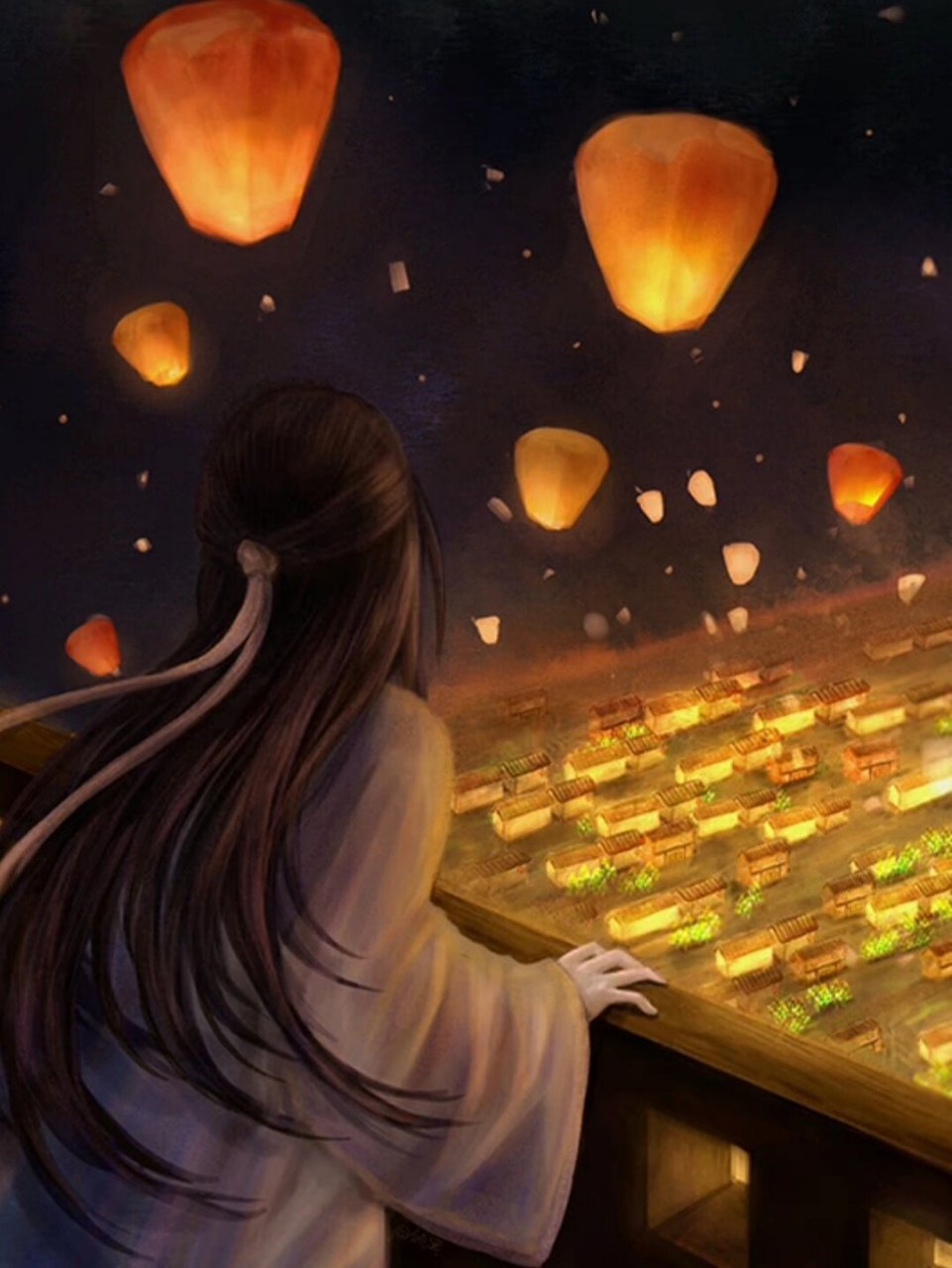 天官赐福花城谢怜 明灯三千 中秋放长明灯,每个神官最大的宫观里都有