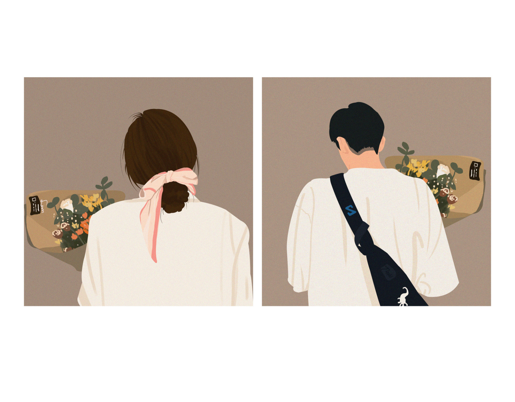 扁平插画|情侣头像 你们要求的男生来了抱花背影情头 安排一下