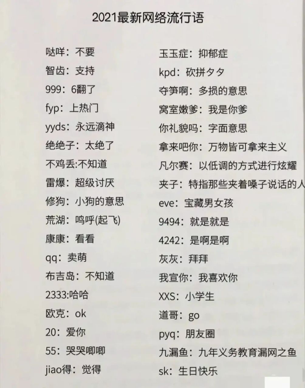 流行语言网络语言2021图片