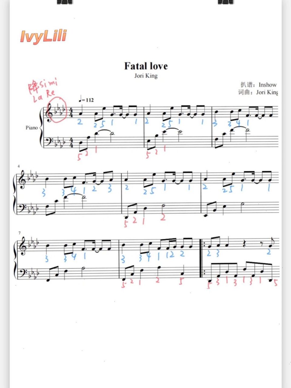 fatal love钢琴简谱图片
