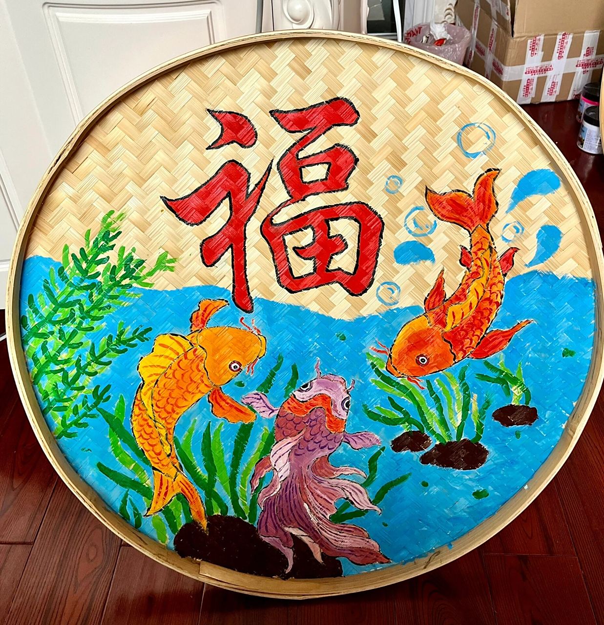 手绘簸箕画—环创