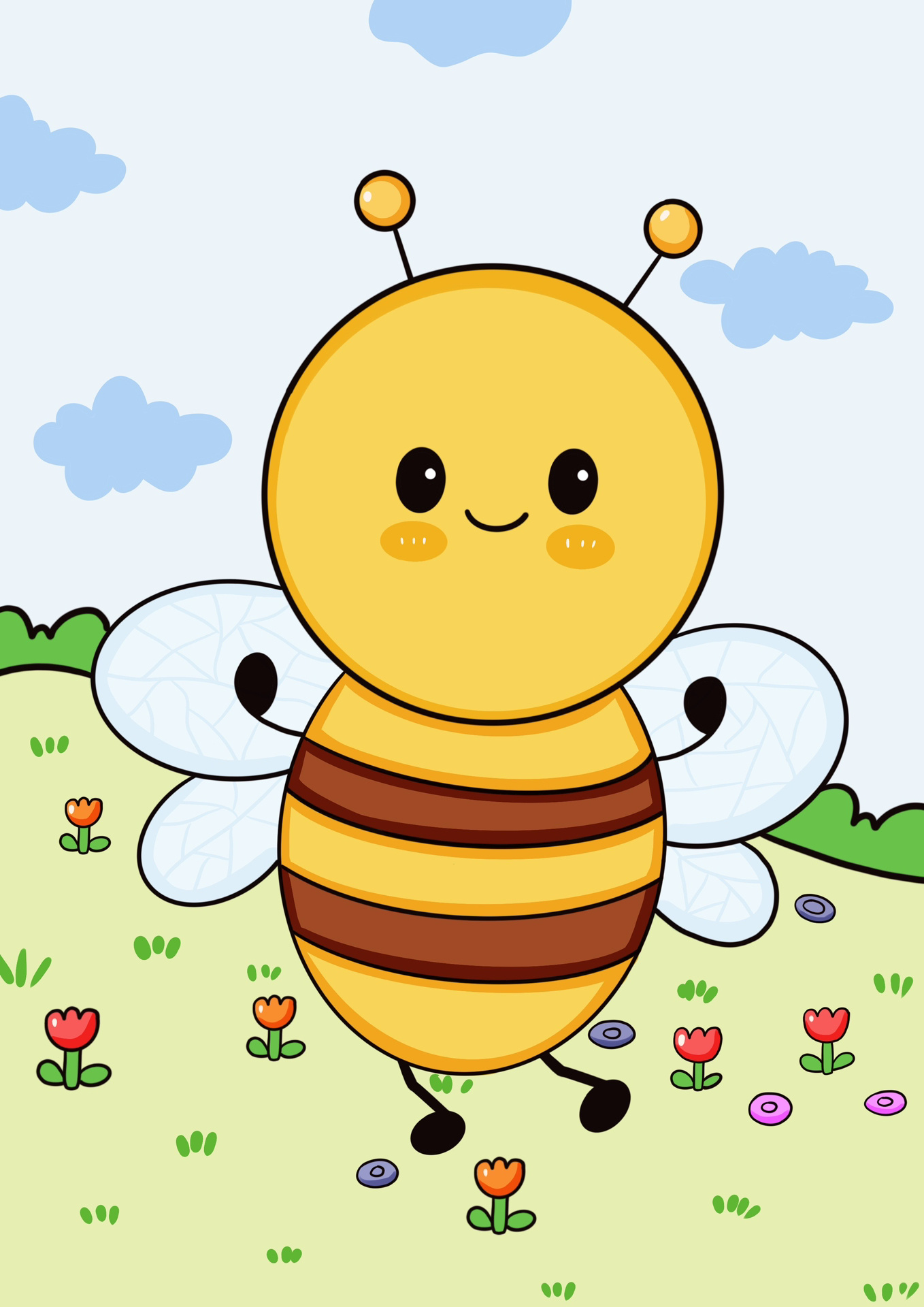 小蜜蜂儿童画 勤劳的小蜜蜂卡通画有教程