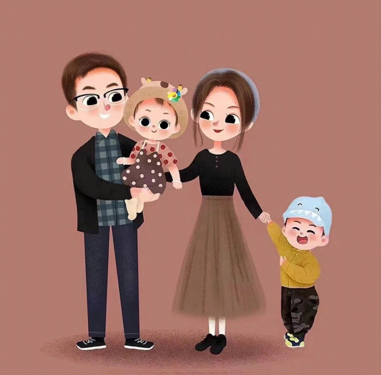 一家四口的可爱头像 兄妹情