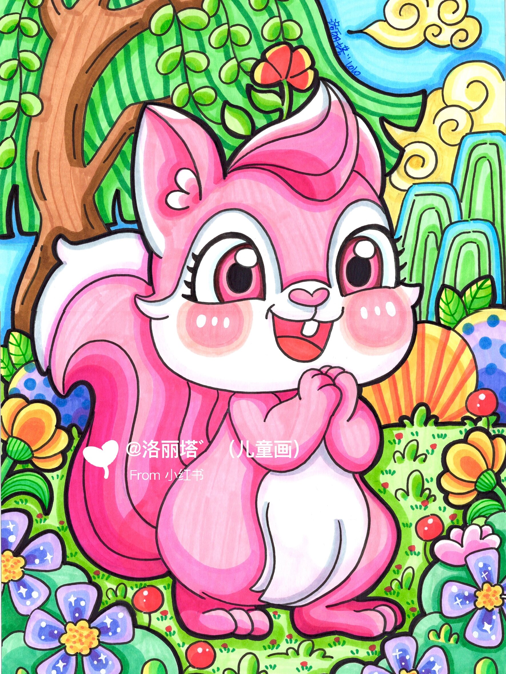 儿童画q版小松鼠简笔画松鼠上色小松鼠简笔画可爱小松鼠艺术画简笔画