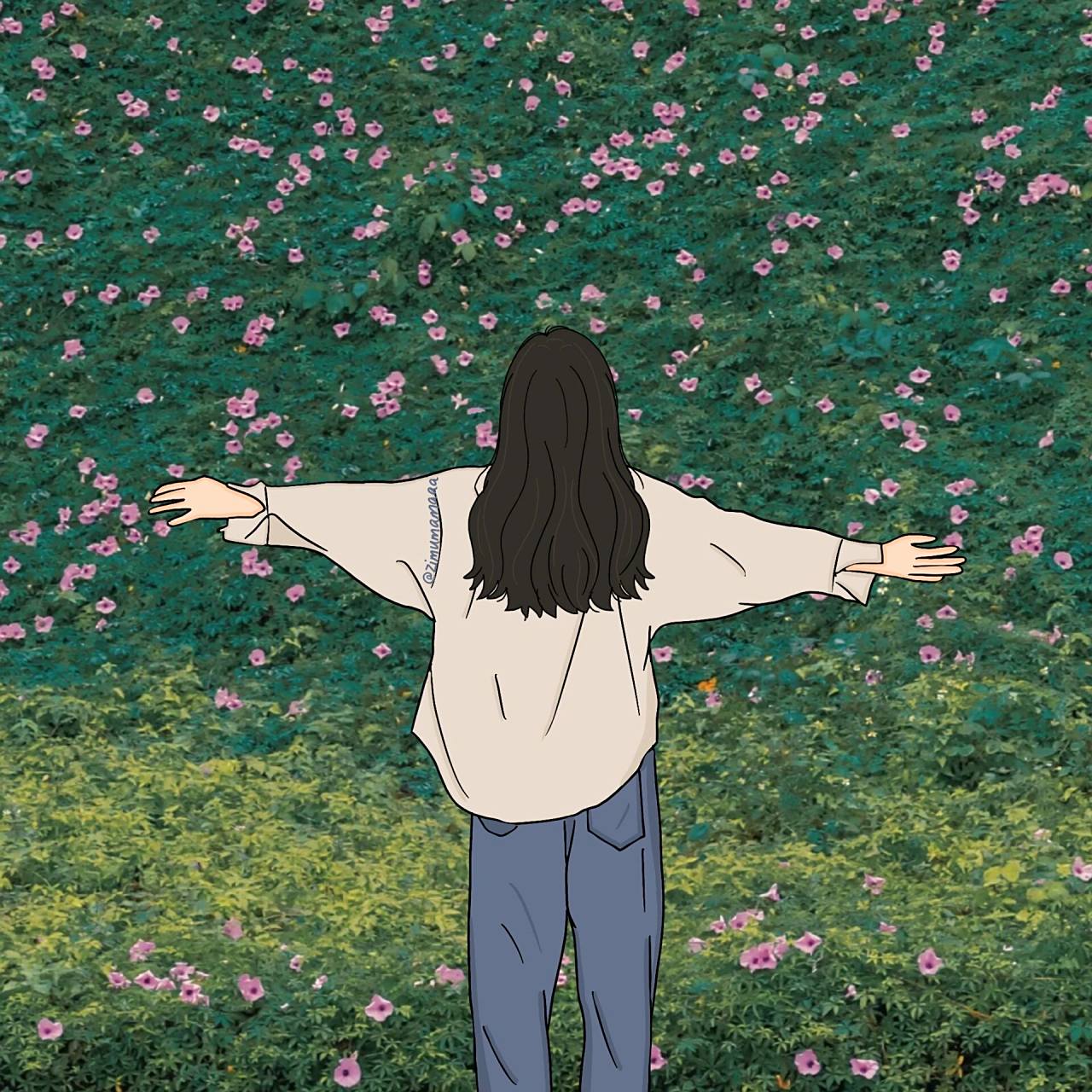 插画头像|这是一对背影情头 春天啦,去看花吧 今天的图画完,喜欢可做