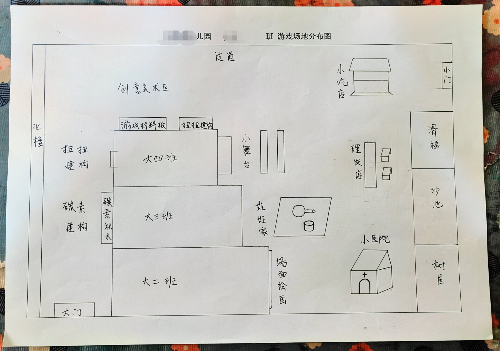 幼儿园雨天角色户外游戏场地分布简易平面图