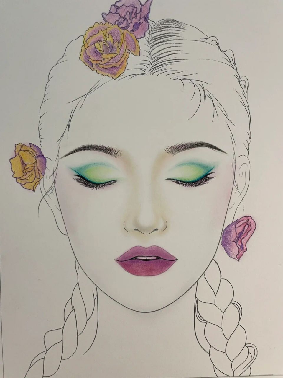 纸妆美人图 这配色算翻车了么?本来想画个花园精灵的妆,画风越来越偏