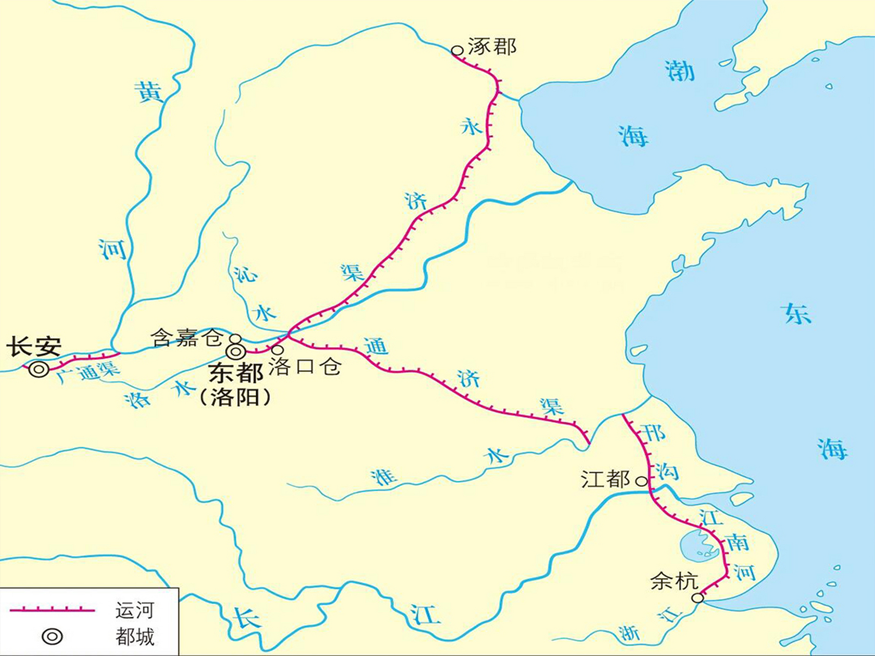 隋朝大运河示意图 隋大运河呀,这可真是个了不起的工程!
