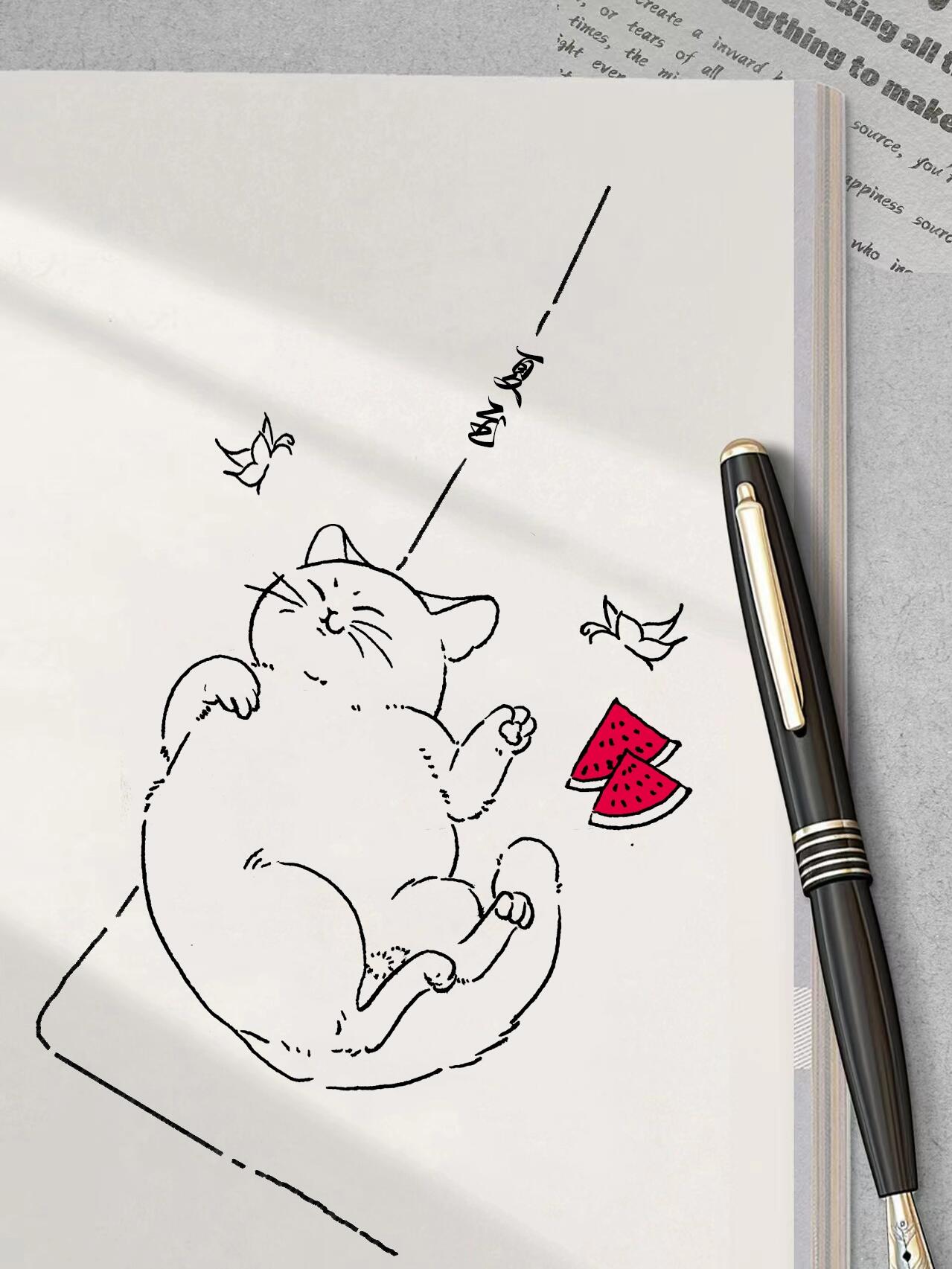 夏至-可爱猫咪简笔画教程