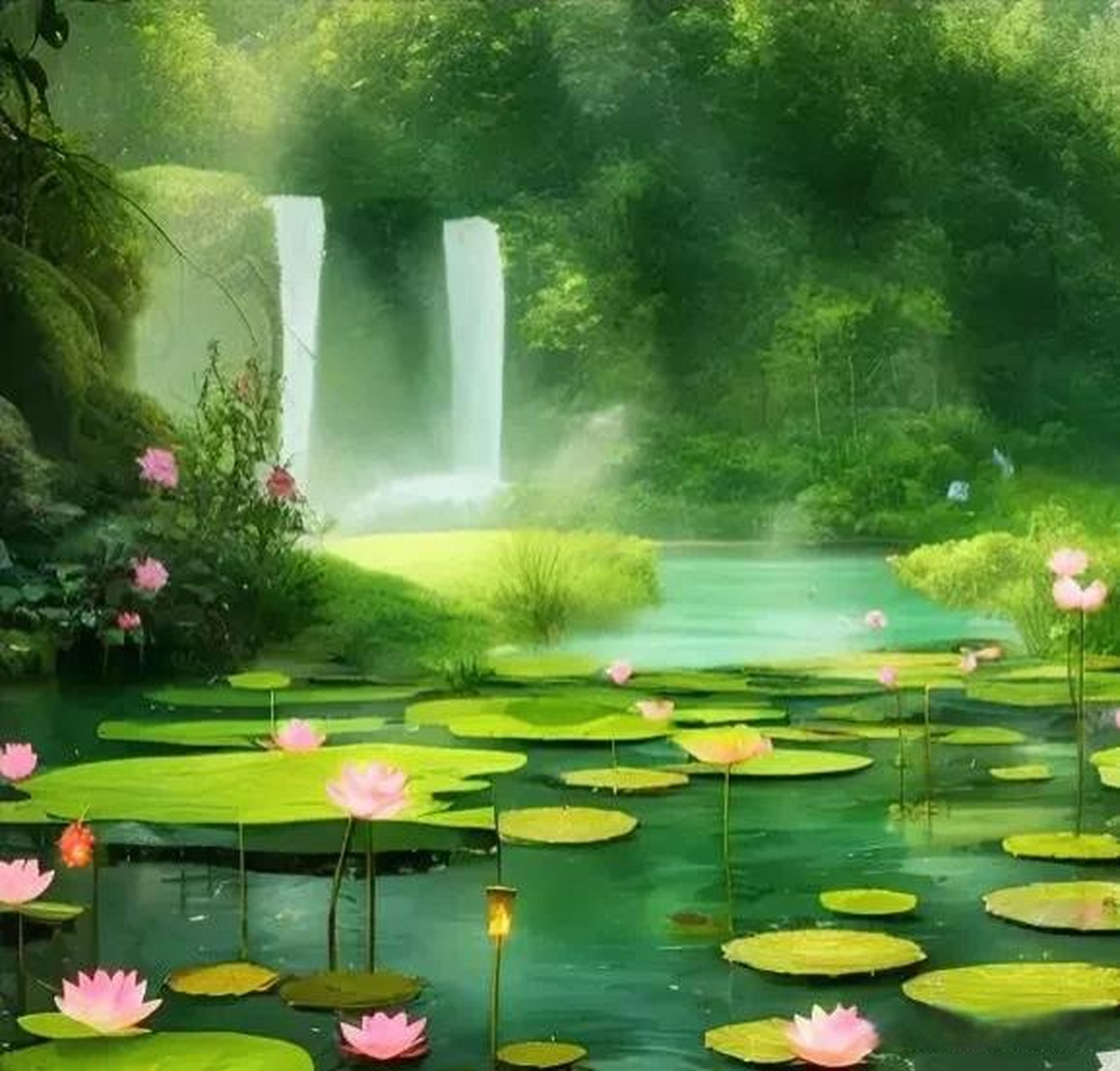 莲香袅袅寻幽处, 水面倒影照醒来. 青衿佳丽陶文境, 雅姿娴静独享怀.