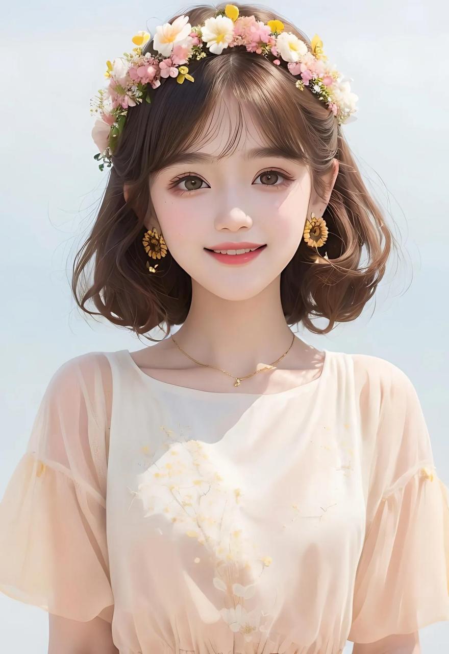 头戴花环的少女