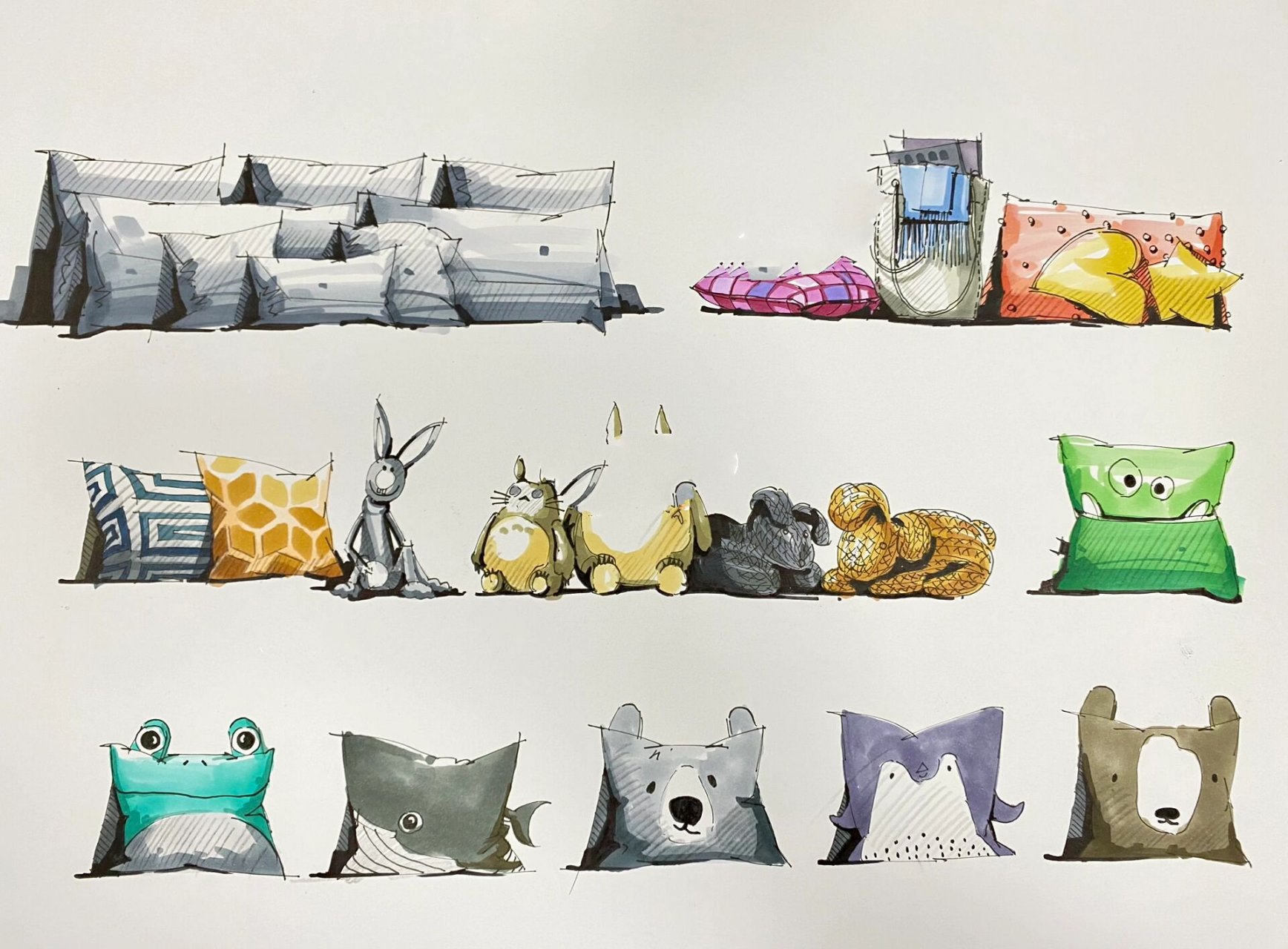 马克笔上色单体手绘抱枕篇 可可爱爱的抱枕画起来吧!色号可私信.