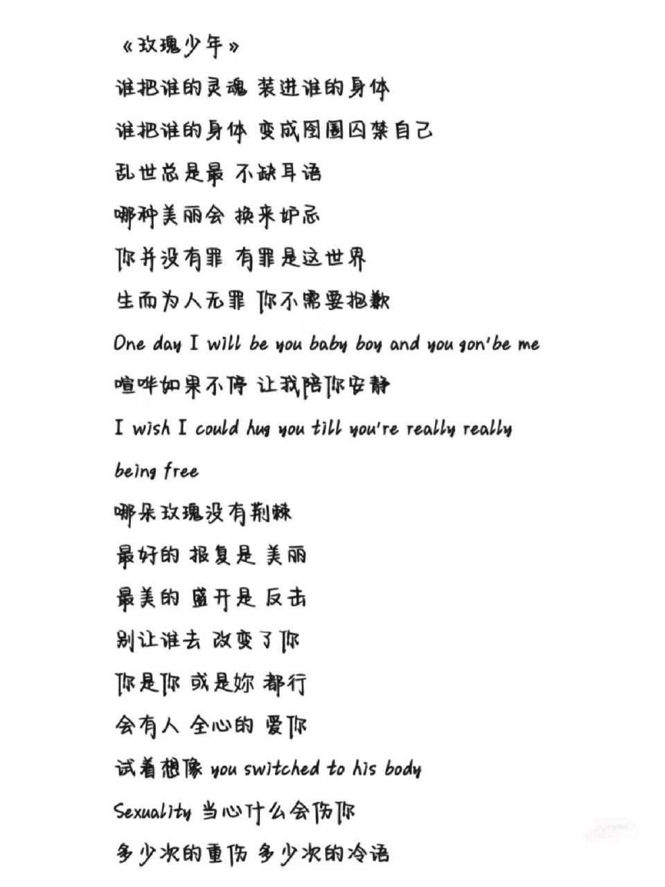 《玫瑰少年》歌词 字体为手机字体,欢迎投稿