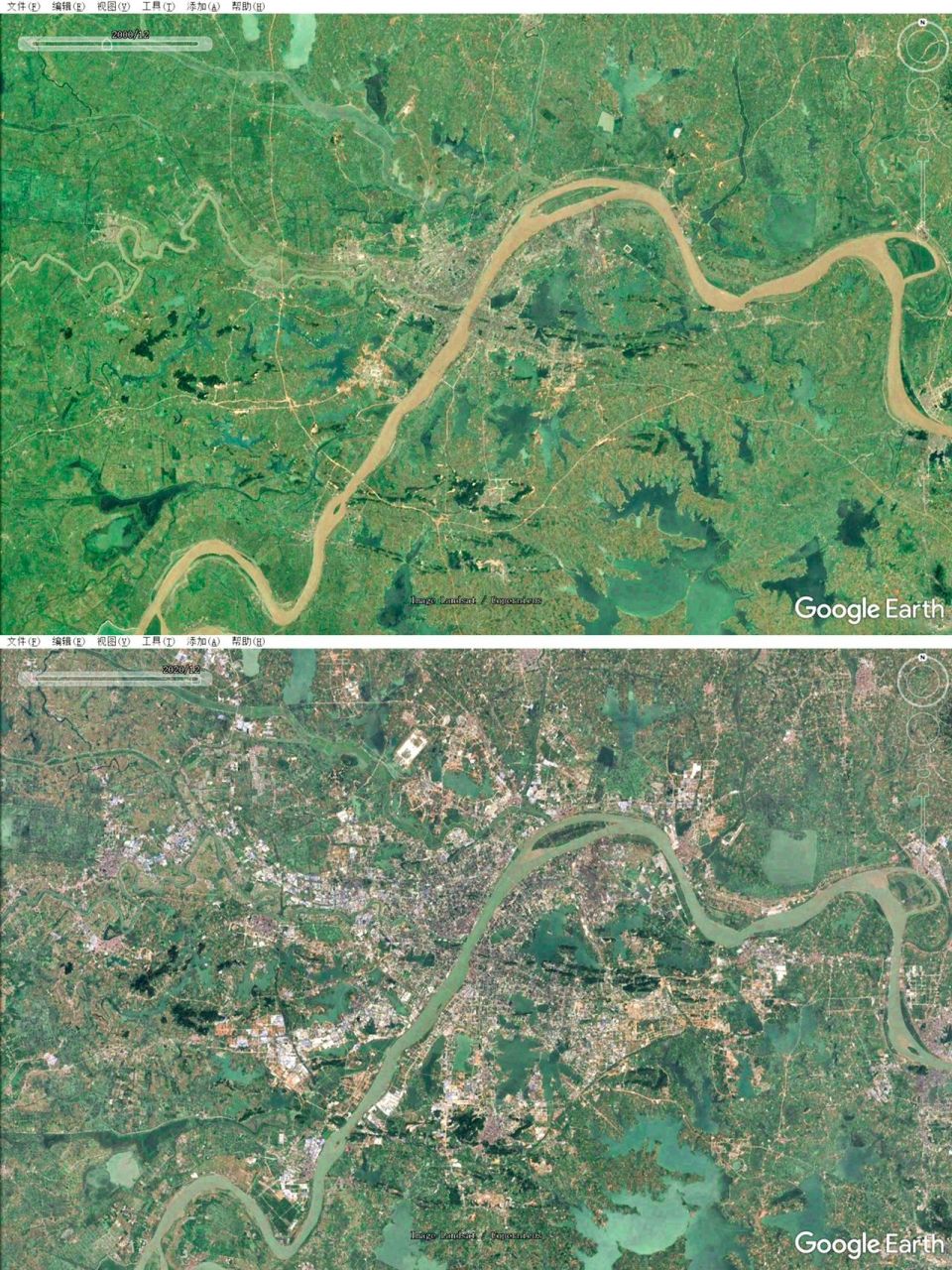 2000-2020武汉卫星图 武汉二十年前后对比