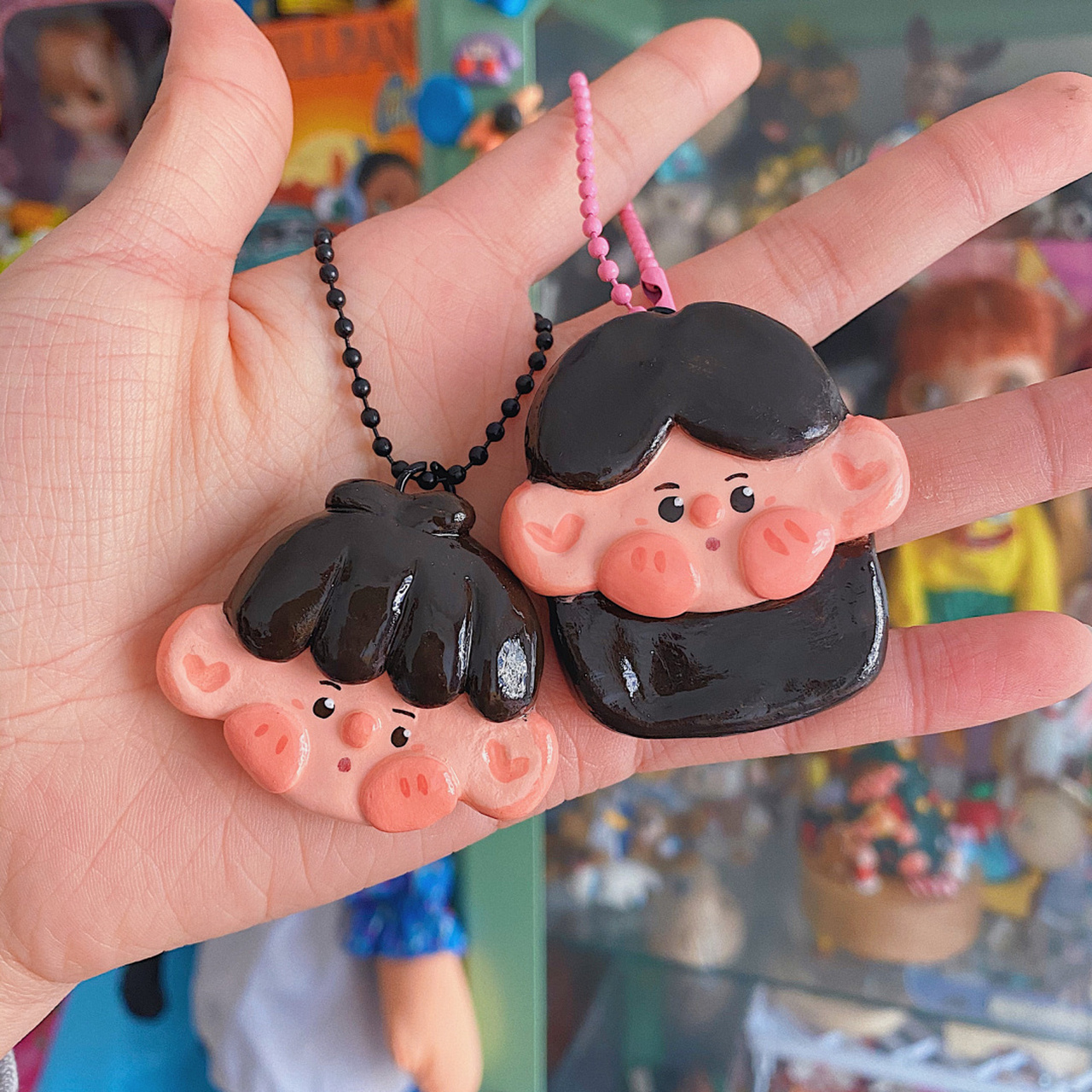 石塑粘土|大头冰箱贴77钥匙扣两用～ 给好朋友们准备了一个新年小