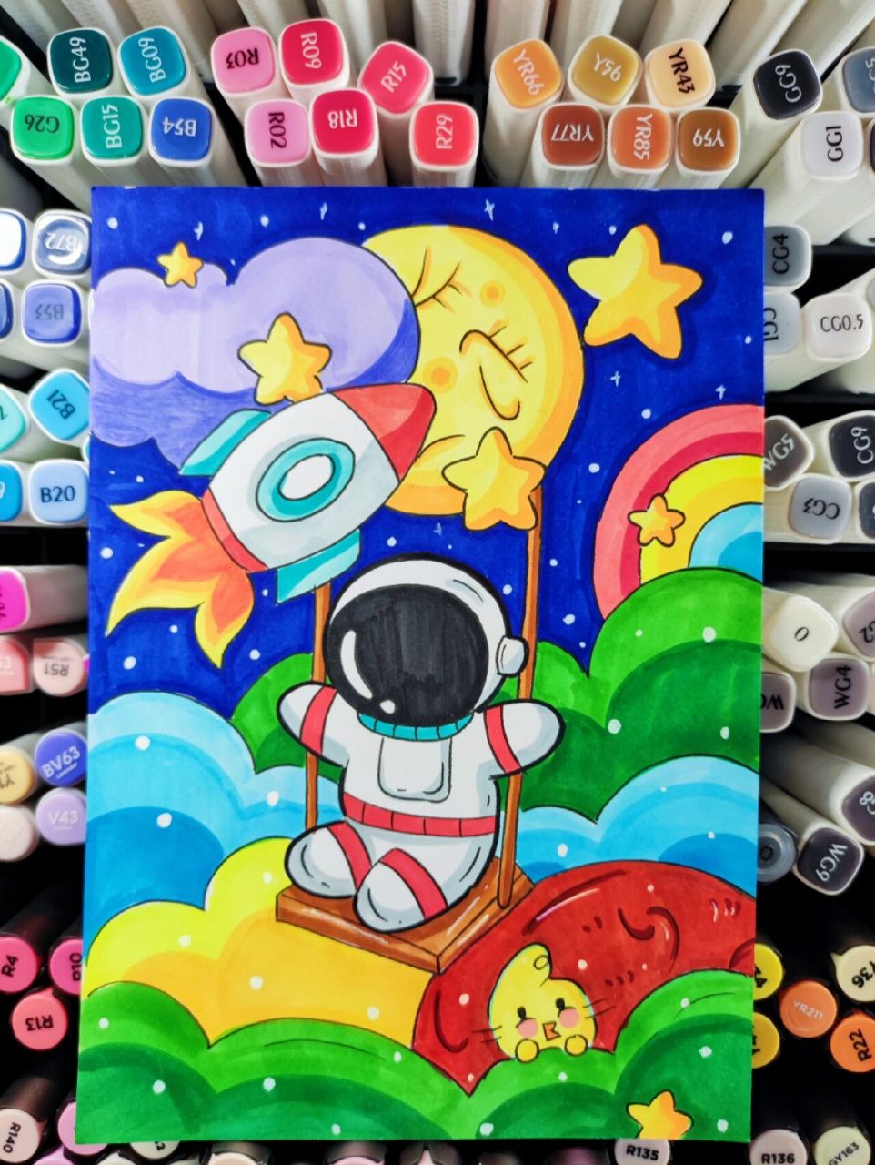 马克笔儿童画—《创意太空人》附线稿                   临摹