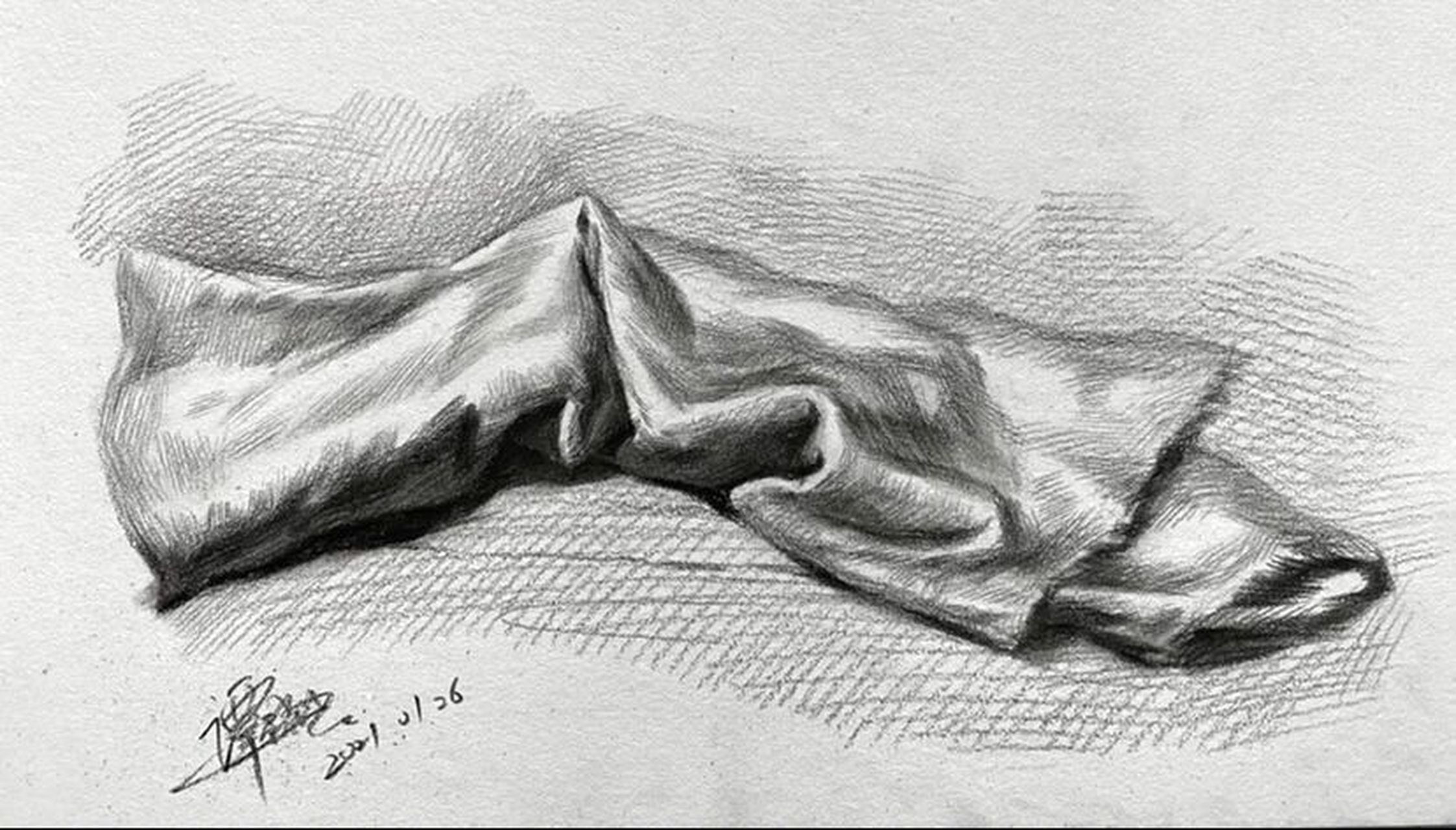 素描静物——衬布 衬布的局部刻画