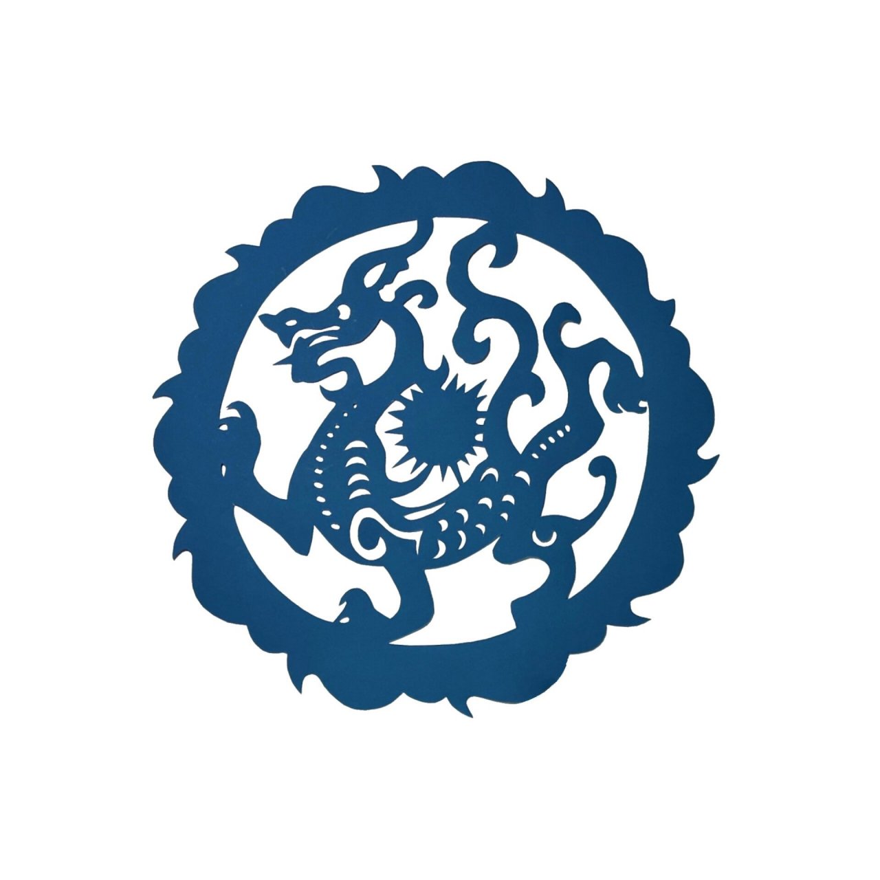 文物剪纸——四神瓦当 之 青龙瓦当 青龙瓦当:青龙首尾相连,屈身利爪