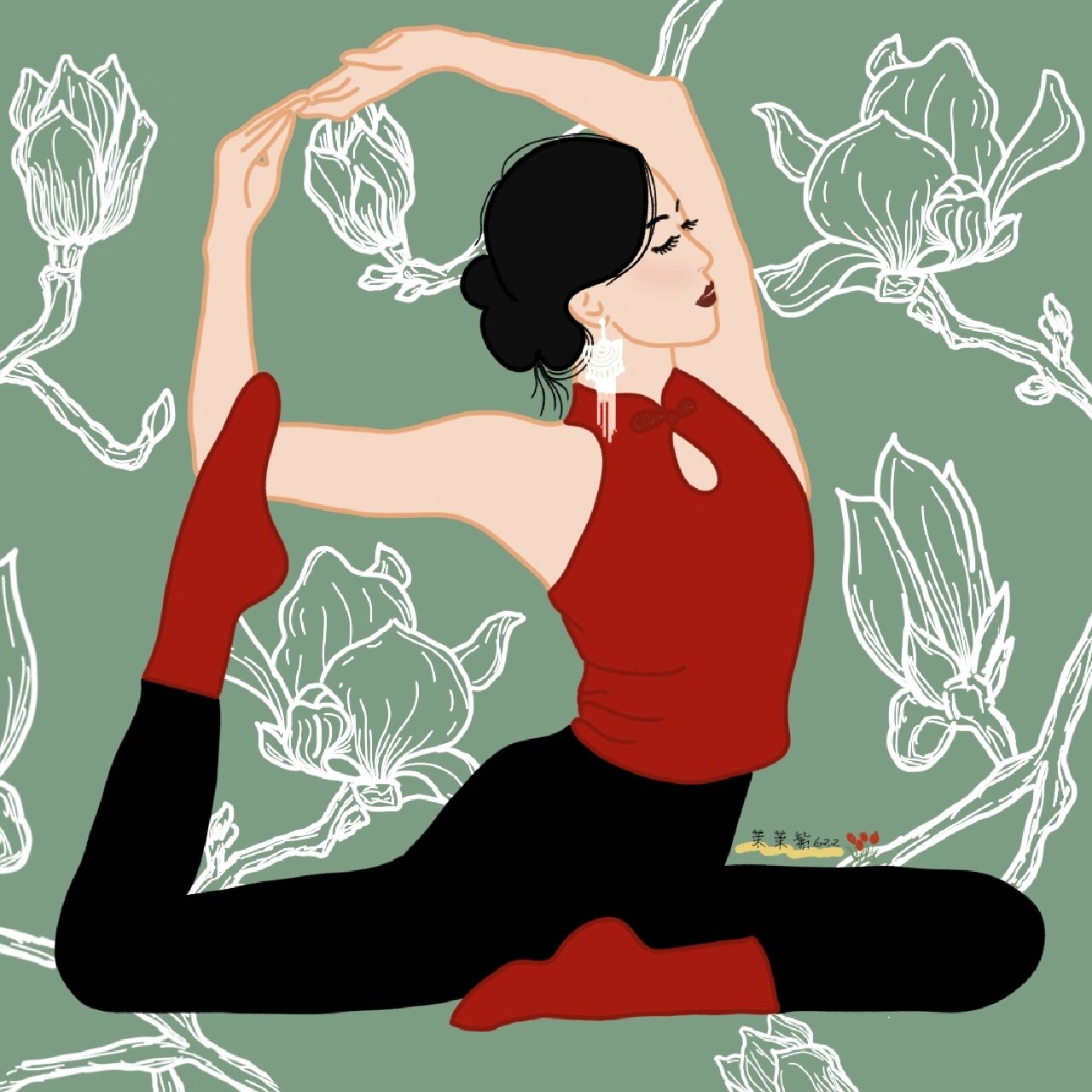 手绘瑜伽头像,简约风& 左滑 国潮风