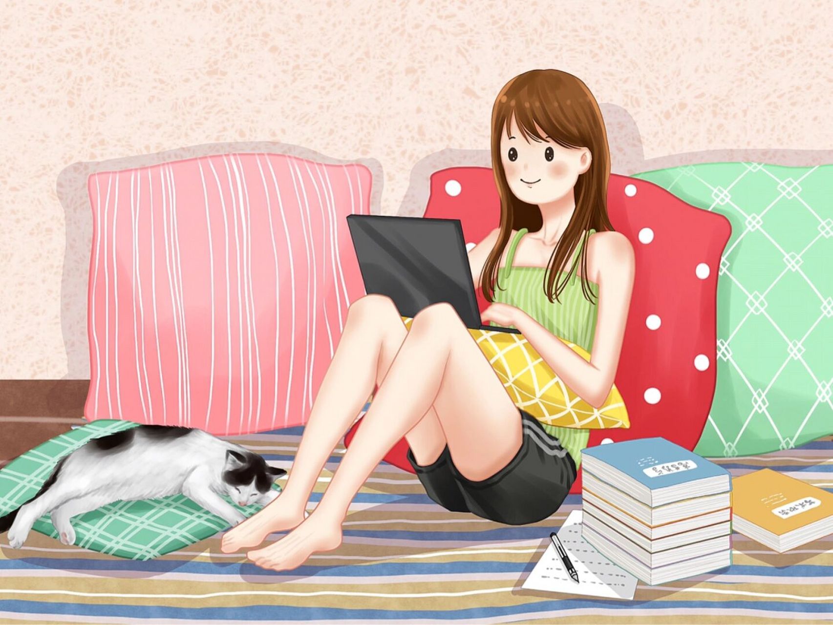 插画|在家办公的舒适感 秋也不秋的不说00 这97热的夏天还赖着不