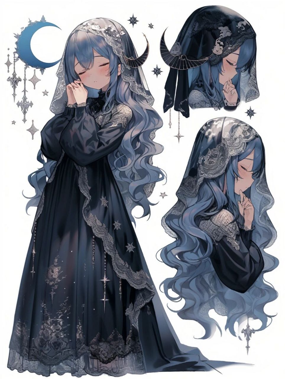 哥特lolita:少女与灵犬 明月照亮了古老墓园的小路.