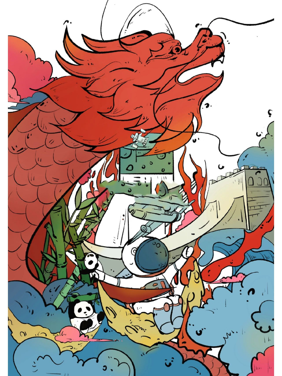 中国梦系列插画 多彩中国梦:科技发展,人民幸福.