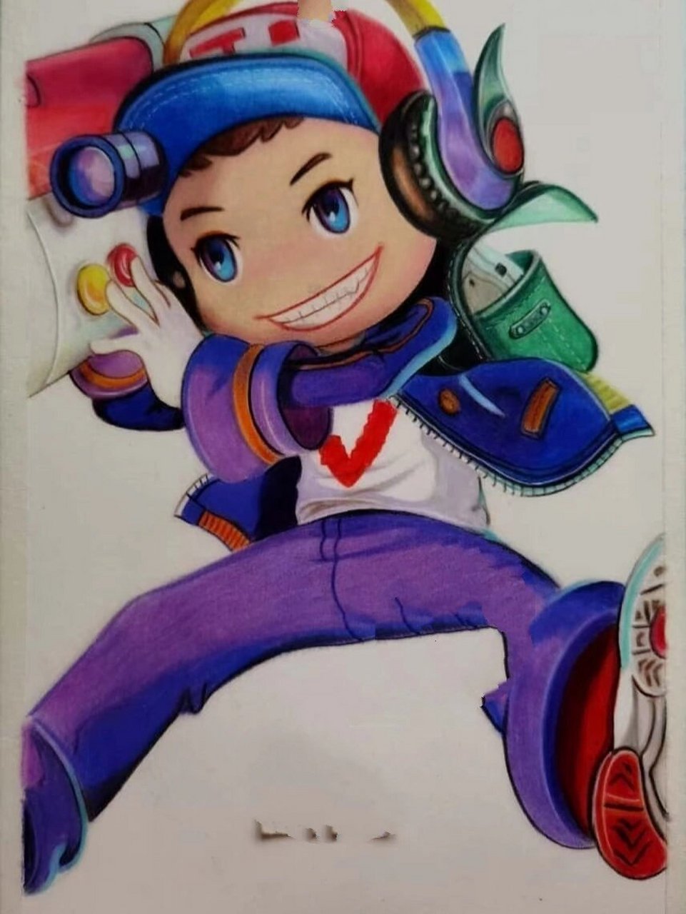 彩铅画王者荣耀鲁班电玩小子皮肤(附线稿)