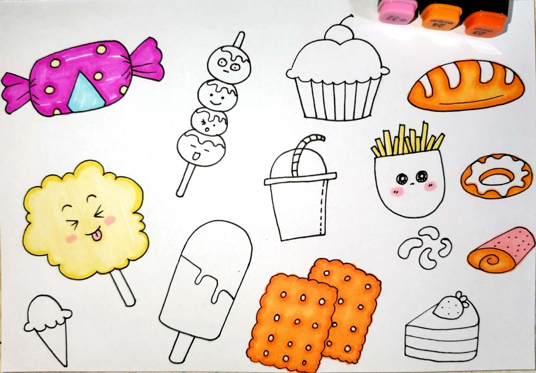 好吃的小零食素材 马克笔 创意儿童画简笔画