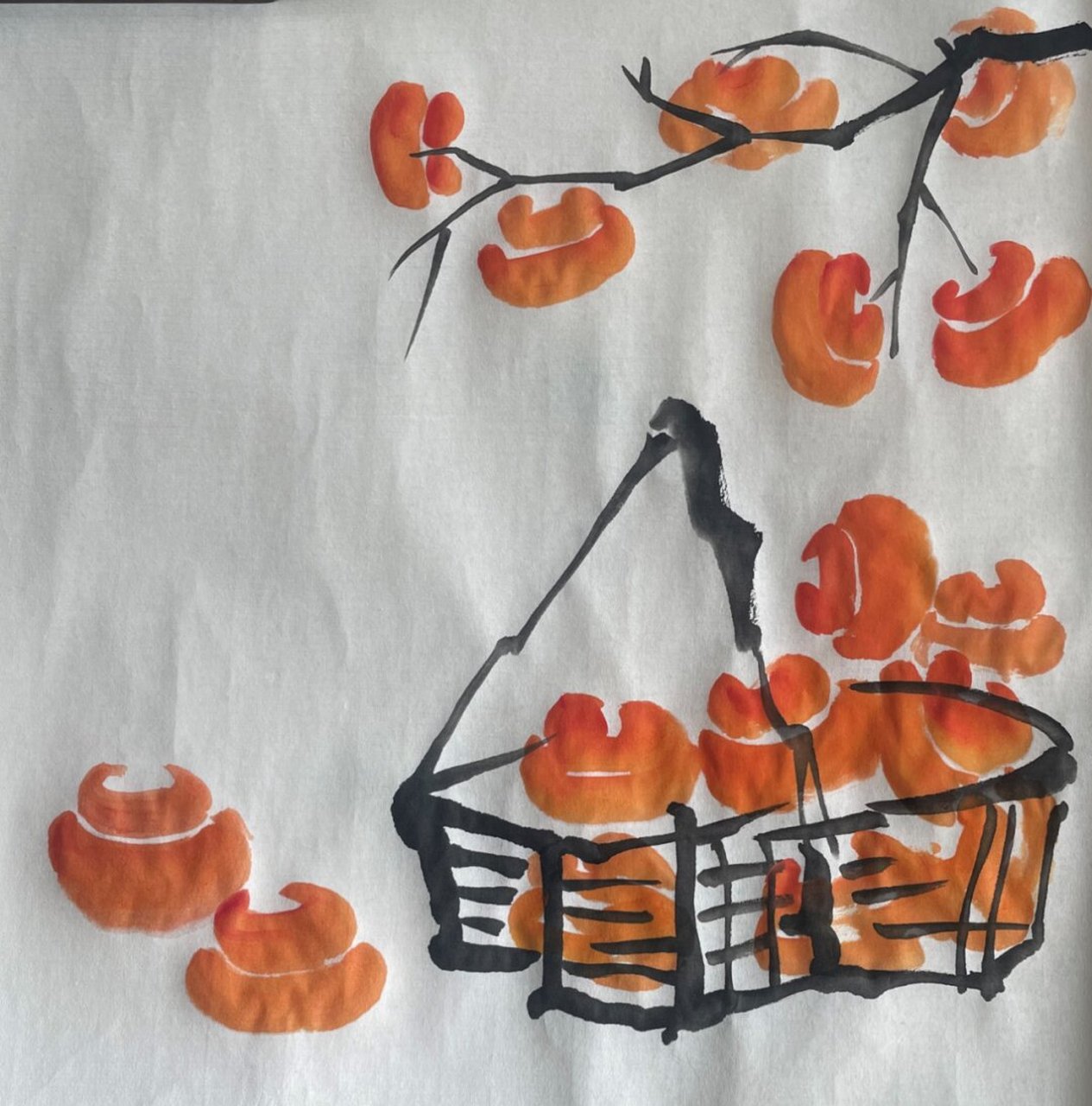 线上美术儿童水墨画|少儿国画柿子图文教程 水墨国画柿子图文教程