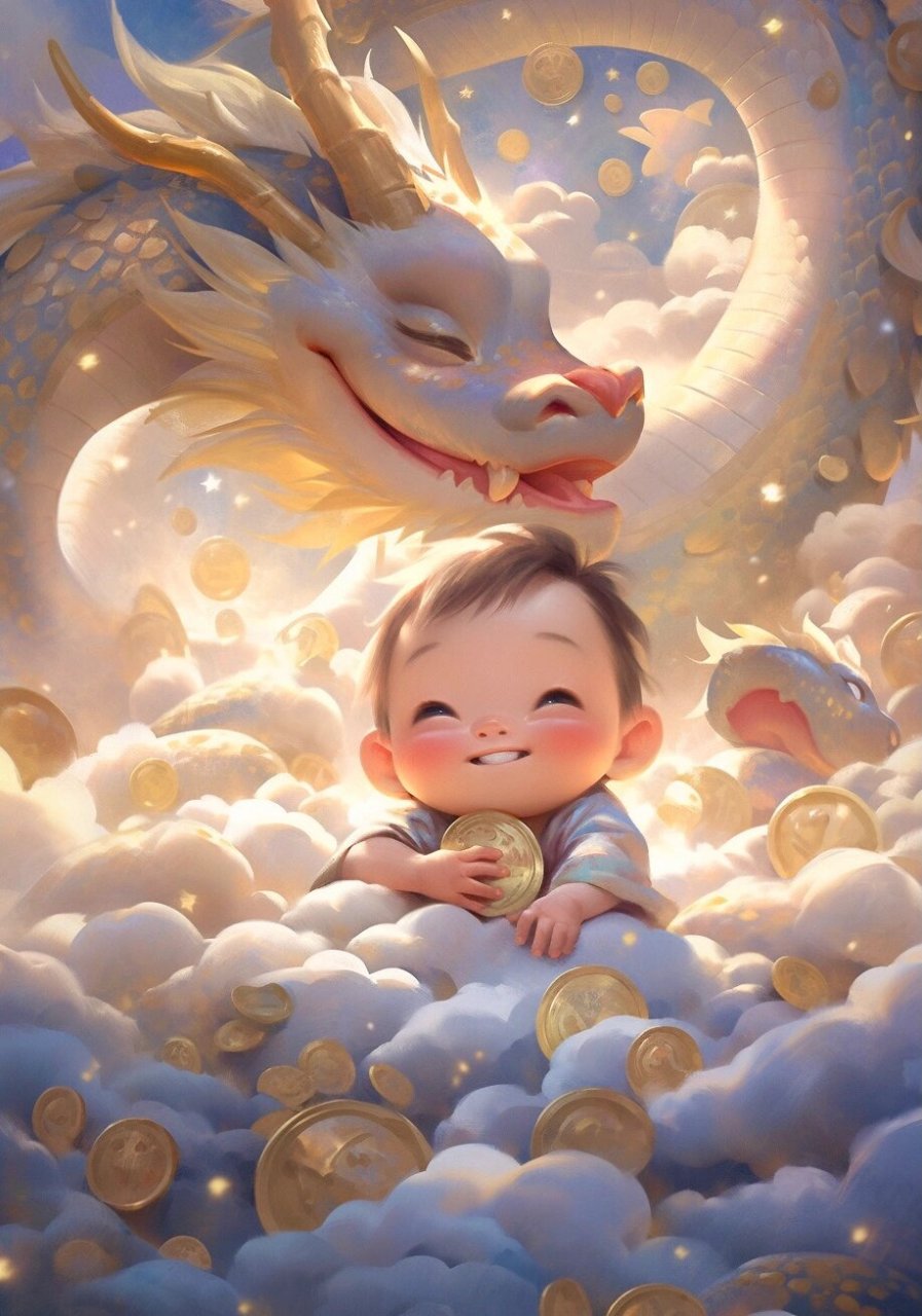 龙宝宝——泼天富贵龙宝宝 金秋十月,怎么少的了金呢,画一组泼天的