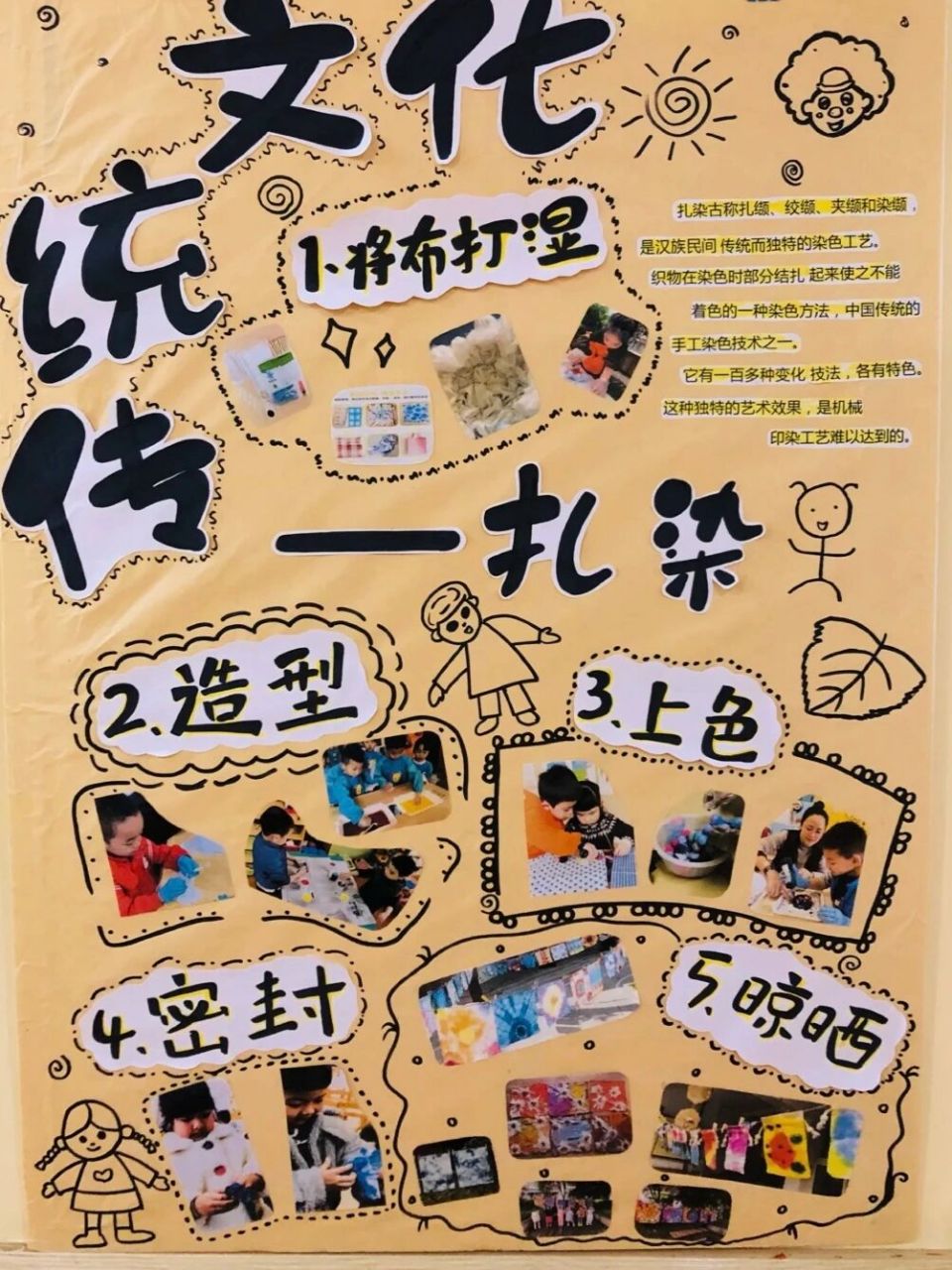 幼儿园环创 传统文化 #幼儿园环创# #扎染# #造纸术# #水墨画# #线描