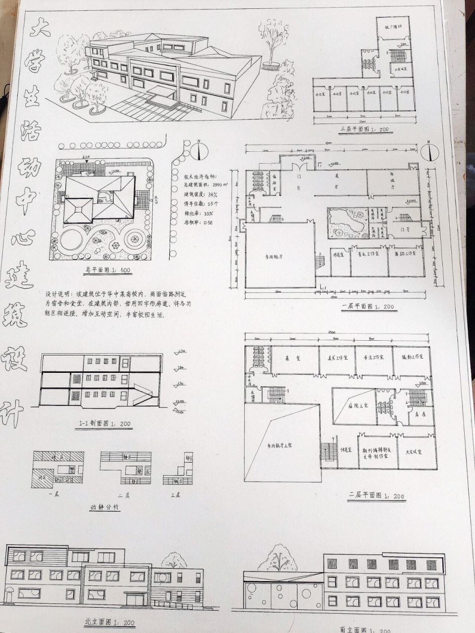 大学生活动中心建筑设计 一开始接触的时候感觉很困难,没有头绪,最