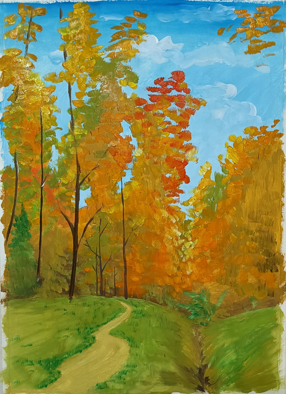 水粉风景画—金秋