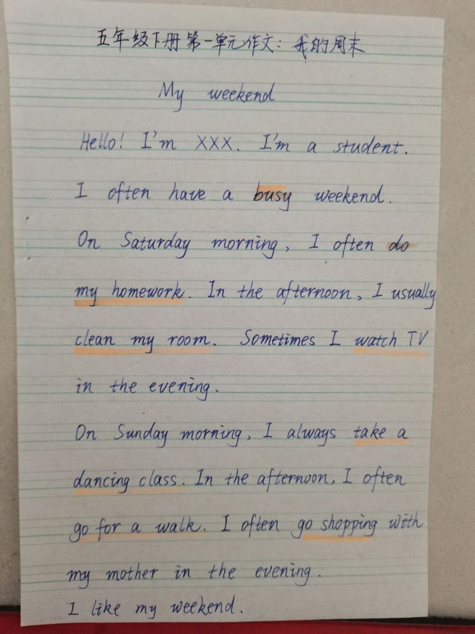 小学pep英语五年级下册第一单元作文 my weekend