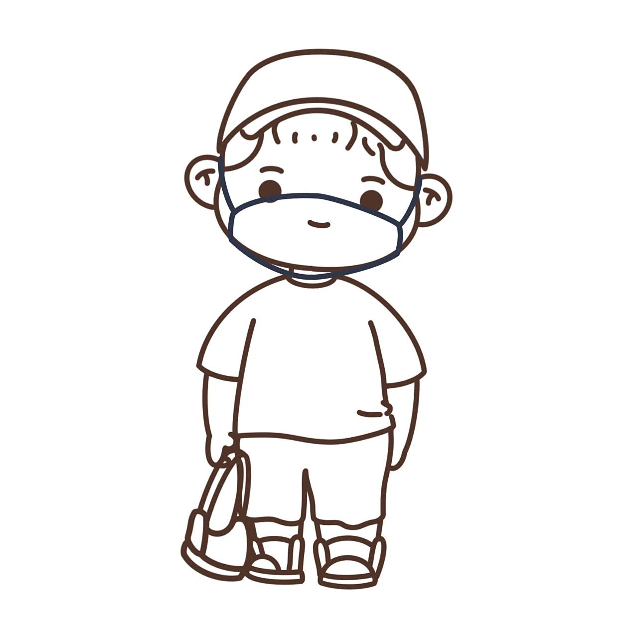 2 每日穿搭/q版人物/简笔画/附线稿 戴着口罩口罩01依旧挡不住帅气