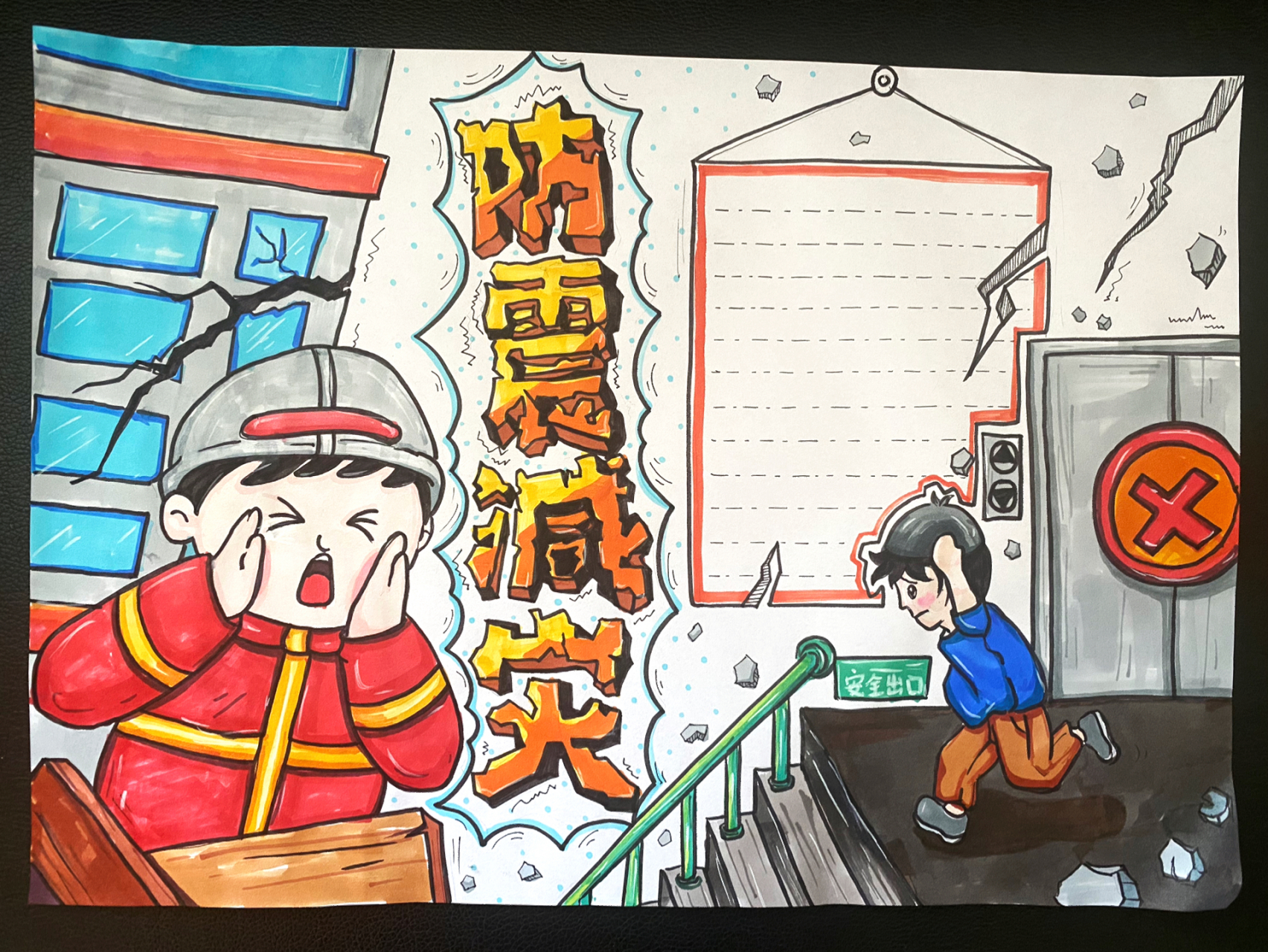 《防震减灾》手抄报含线稿 防震减灾手抄报模板 消防员 消防安全 防震