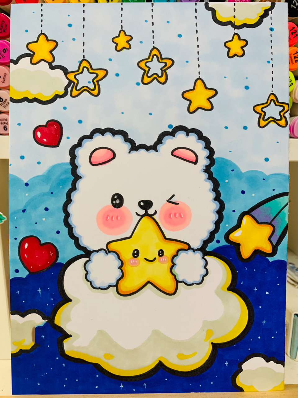 梦幻星空 马克笔画 儿童画 梦幻星空 马克笔画 儿童画