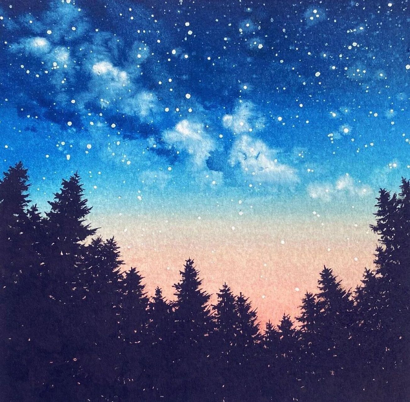 简单又好看的浪漫星空水彩画